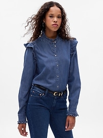 Denim ruffle on sale crop top