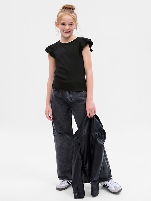 1 of 8 showing, with the color black of product Kids Flutter Sleeve Rib T-Shirt