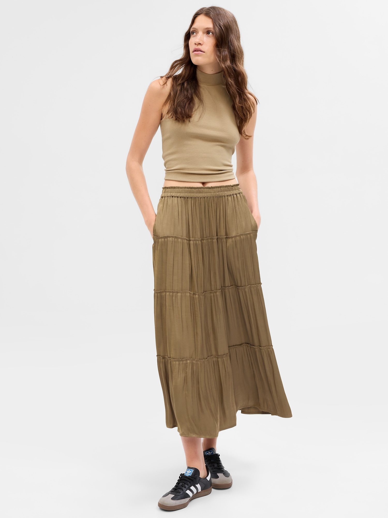 Satin Tiered Maxi Skirt Gap