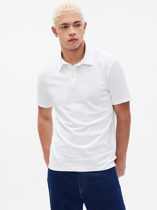 1 of 8 showing, with the color optic white of product Refined Pique Polo Shirt