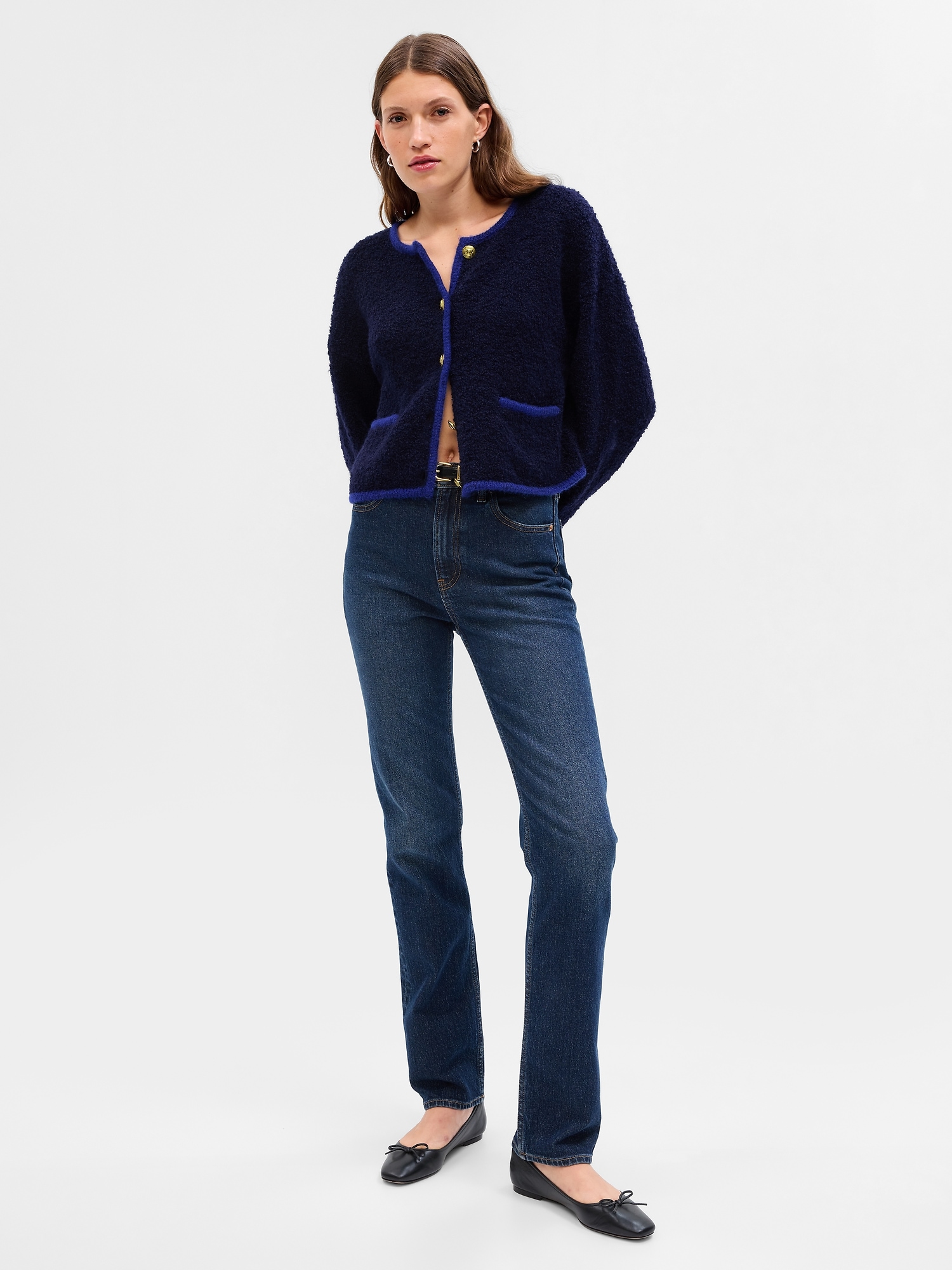 Gap Recycled Cropped Sweater Cardigan In Navy Blue