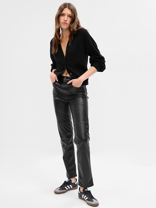 High Rise Faux-Leather Cheeky Straight Pants | Gap