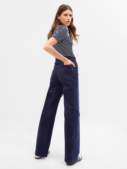 2 of 8 showing, with the color navy blue of product High Rise Corduroy Stride Wide-Leg Pants