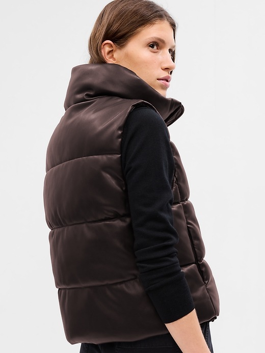 2 of 8 showing, with the color brown of product Vegan Leather Cropped Puffer Vest