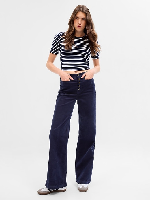 1 of 8 showing, with the color navy blue of product High Rise Corduroy Stride Wide-Leg Pants
