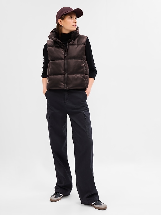 Image number 1 showing, Vegan Leather Cropped Puffer Vest