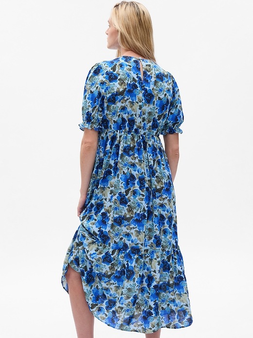 2 of 8 showing, with the color blue floral of product Maternity Puff Sleeve Midi Dress