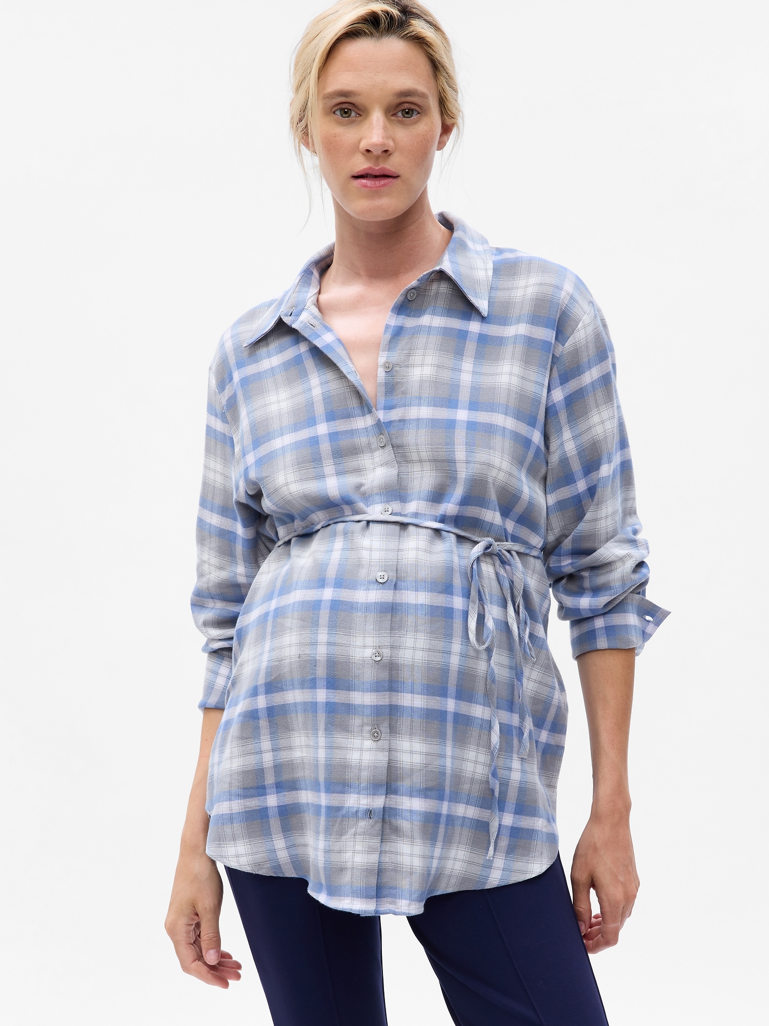 Gap Maternity Tie-Waist Plaid Shirt