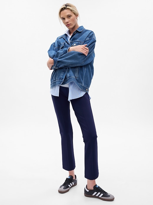 1 of 8 showing, with the color navy blue of product Maternity Full Panel Ponte Crop Kick Pants