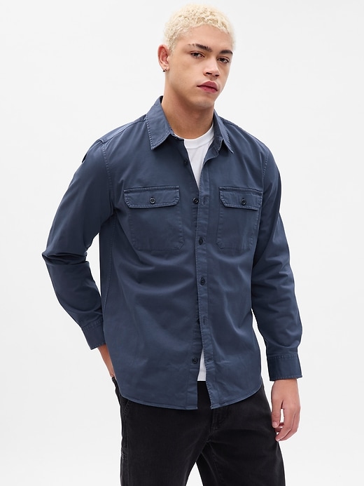 1 of 8 showing, with the color blue of product Twill Utility Shirt