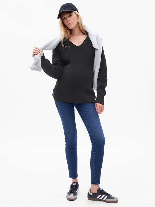 Image number 3 showing, Maternity V-Neck Rib Sweater