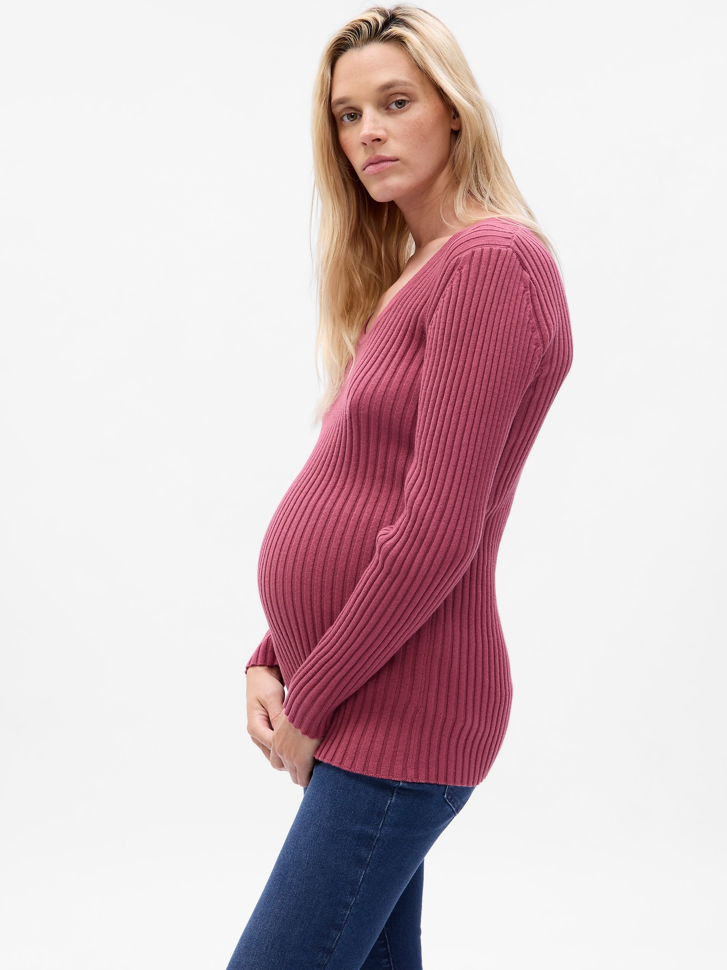 Maternity Lightweight V-Neck Rib Sweater