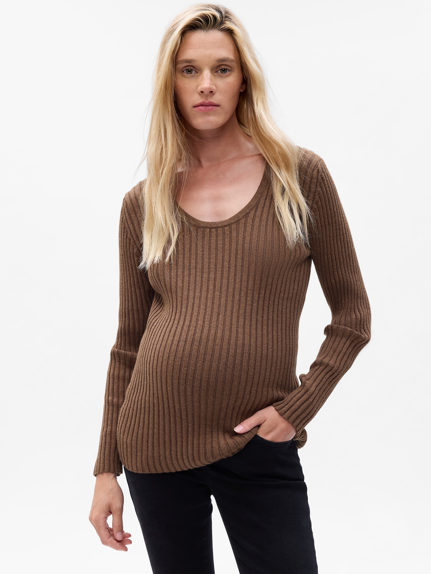 Gap Maternity Lightweight V-neck Rib Sweater In Cozy Brown