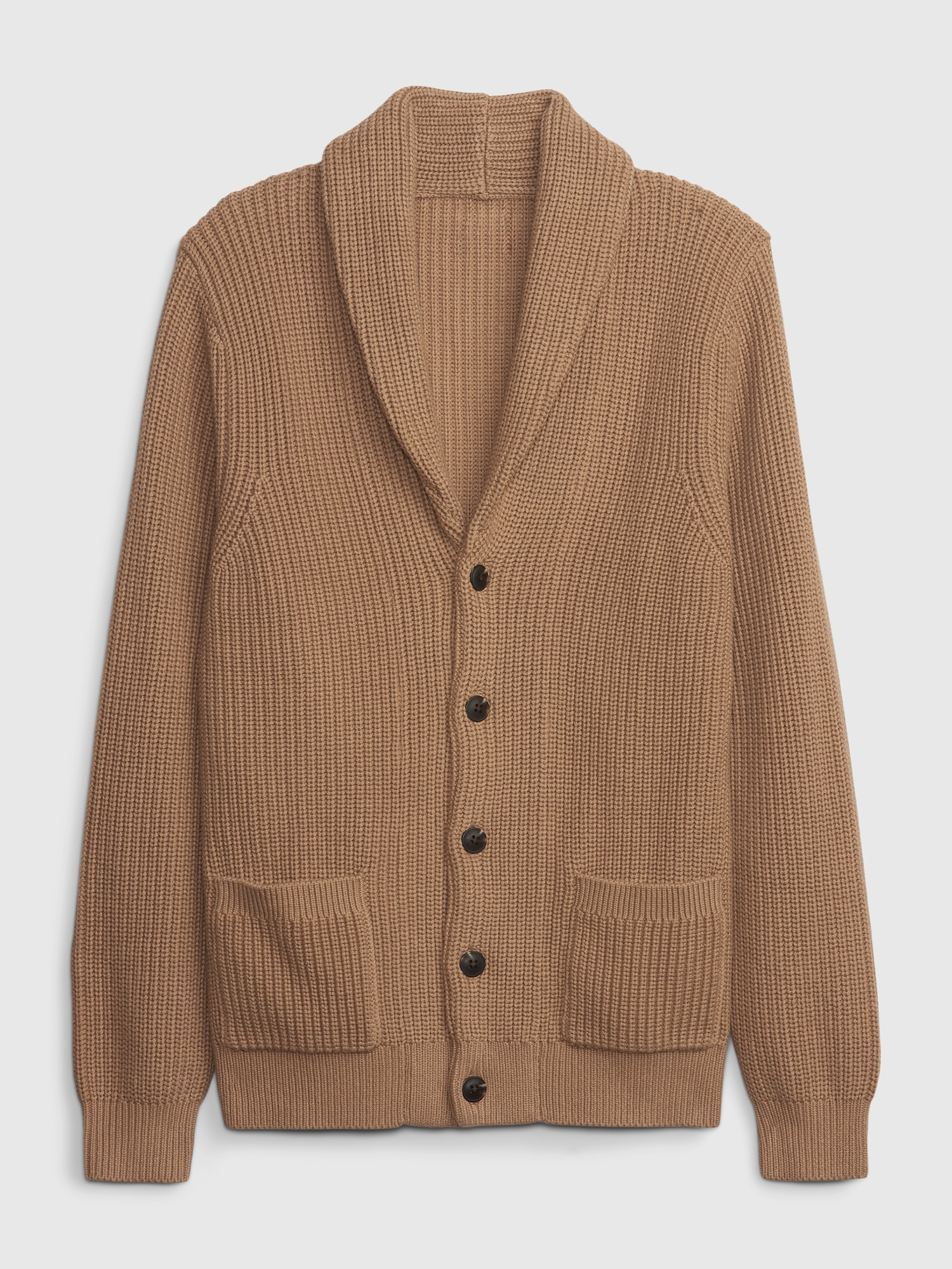 Rib-Knit Shawl Collar Cardigan