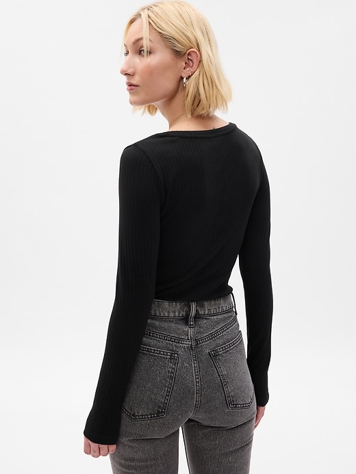 2 of 8 showing, with the color black of product Modern Rib Henley Bodysuit