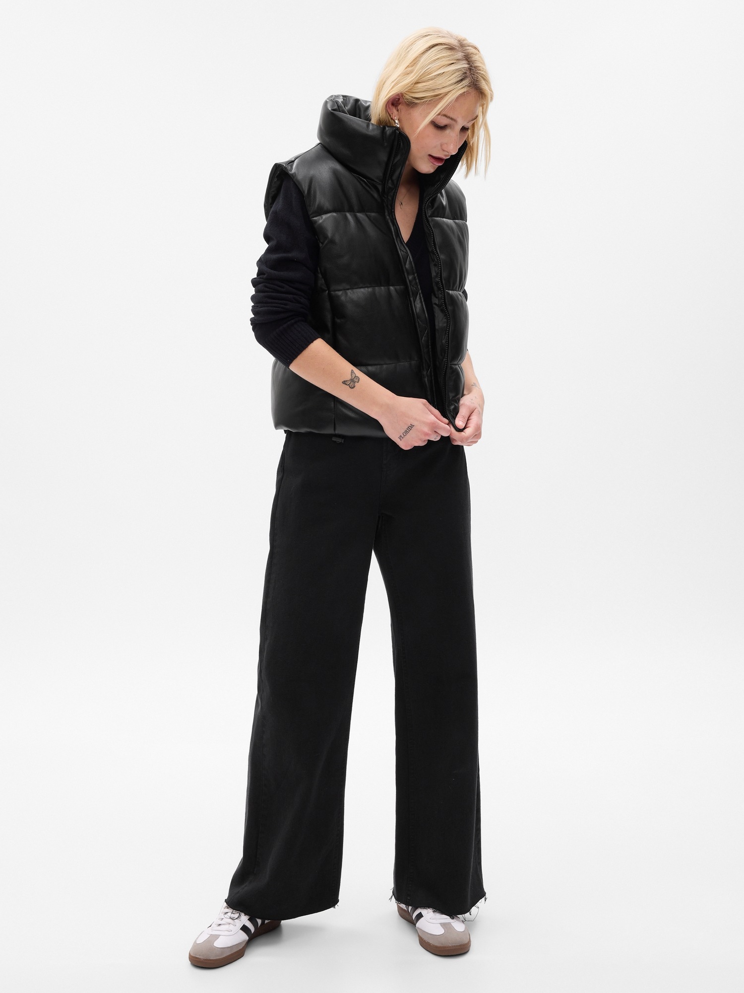 Vegan Leather Cropped Puffer Vest Gap