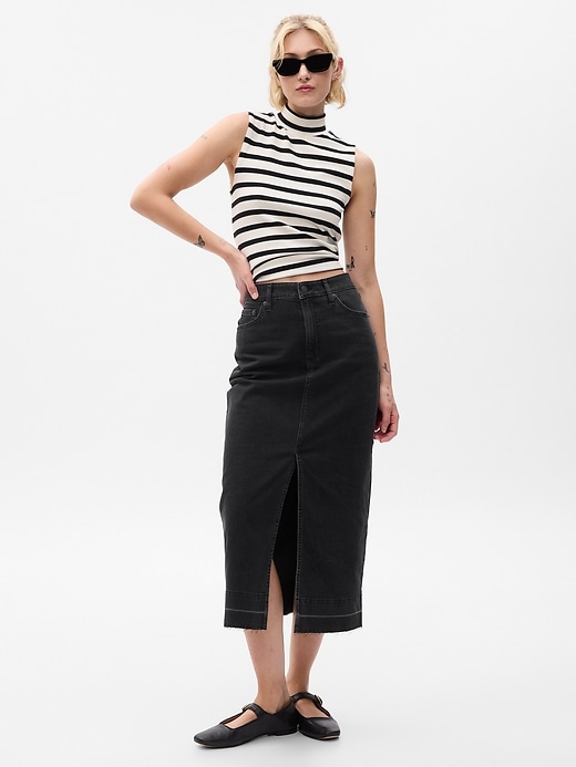 1 of 8 showing, with the color black wash of product Denim Midi Skirt