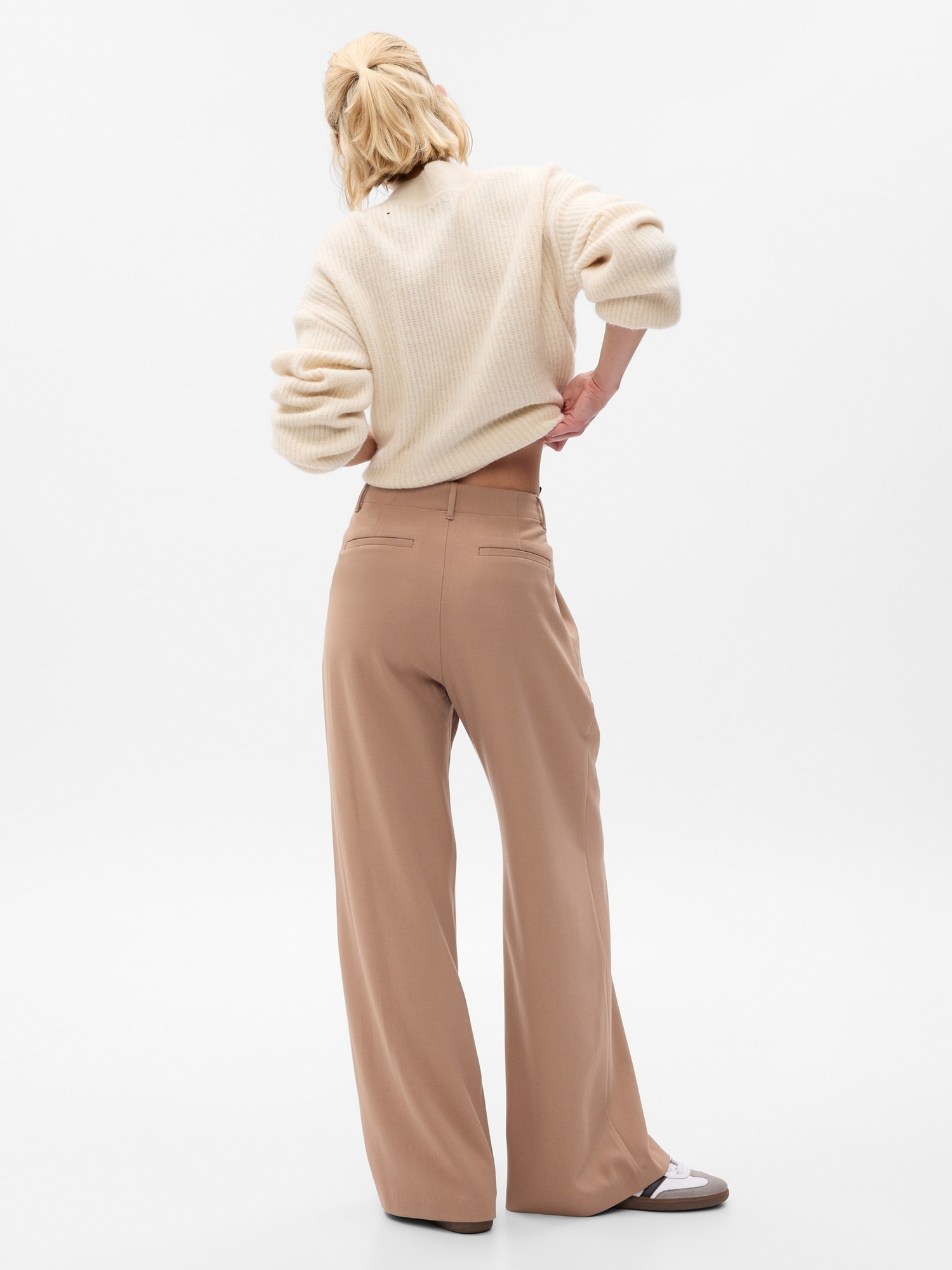 Beige High Rise Wide Leg Pants