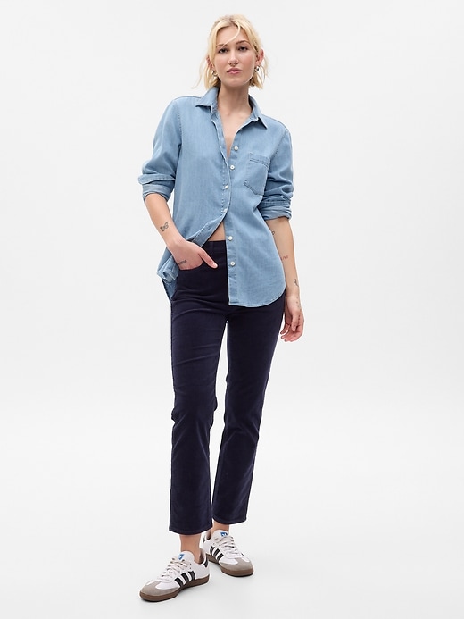 1 of 8 showing, with the color navy blue of product High Rise Corduroy Vintage Slim Pants
