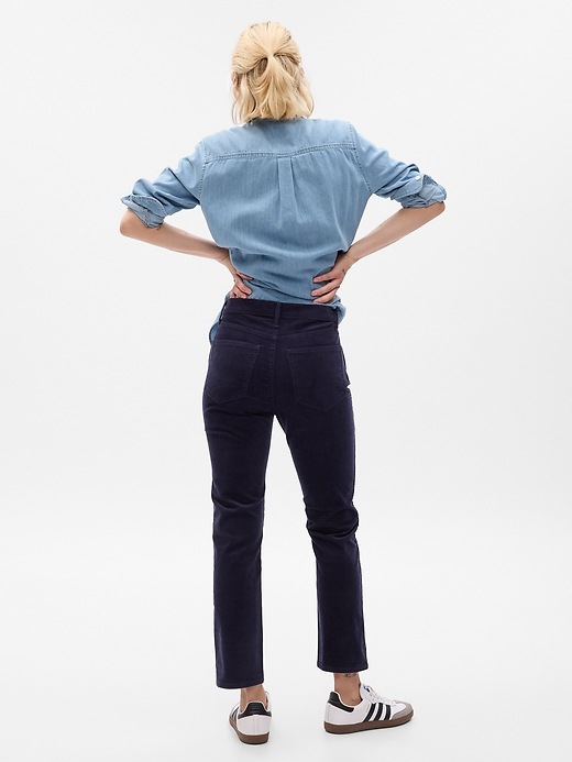 2 of 8 showing, with the color navy blue of product High Rise Corduroy Vintage Slim Pants