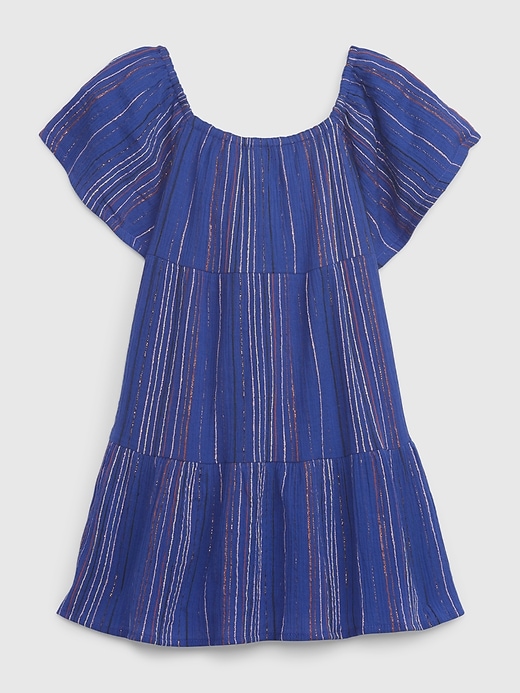 1 of 8 showing, with the color mosaic blue of product Toddler Shiny Stripe Tiered Dress