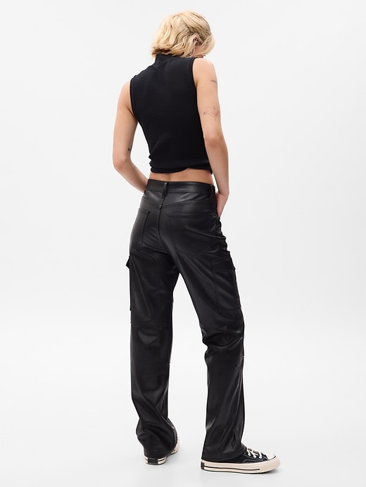 High Rise 90s Loose Vegan Leather Cargo Pants