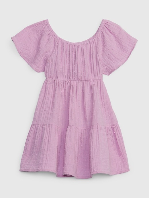 1 of 8 showing, with the color purple orchid of product Toddler Crinkle Gauze Tiered Dress