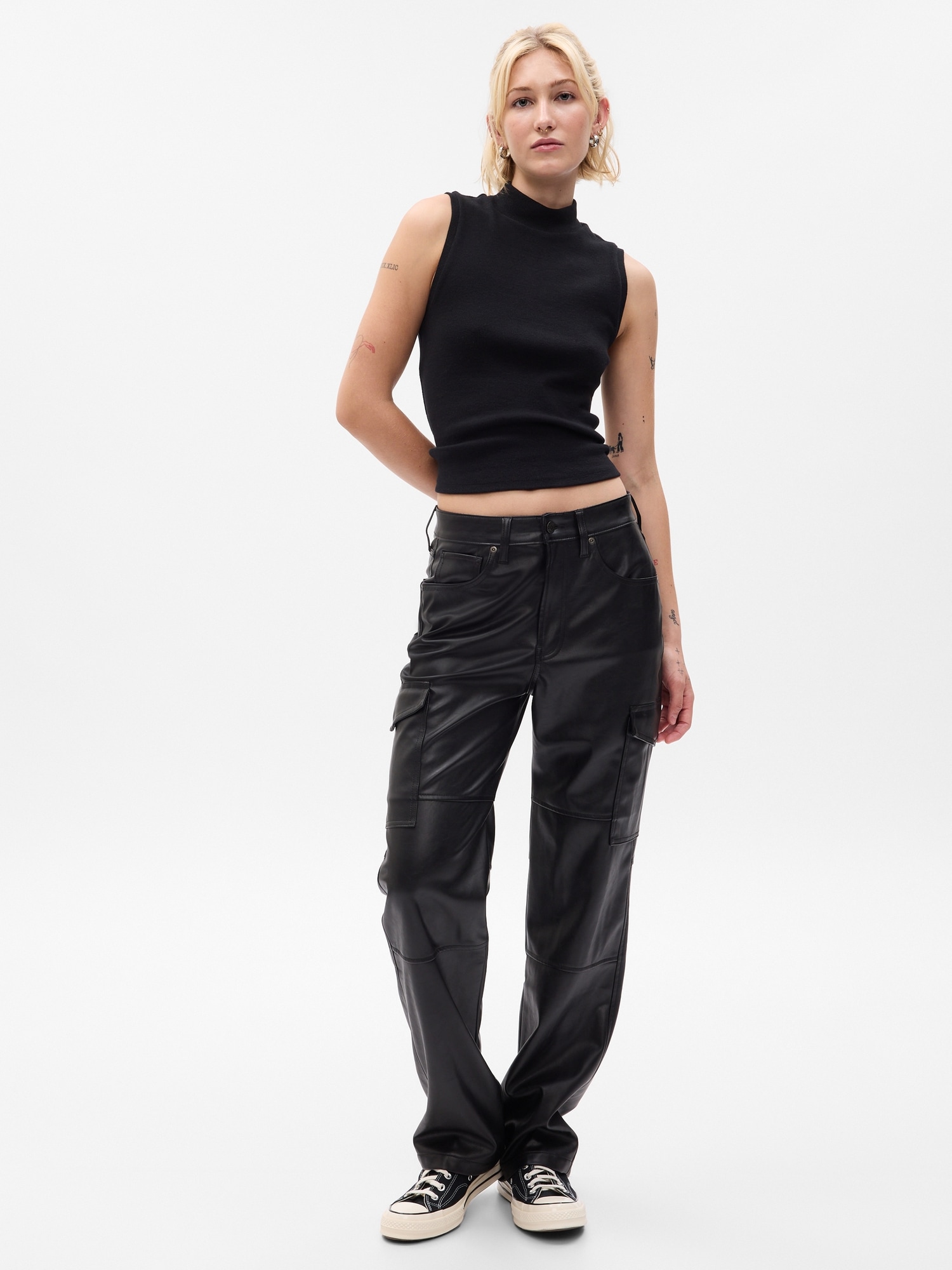 High Rise '90s Loose Vegan Leather Cargo Pants