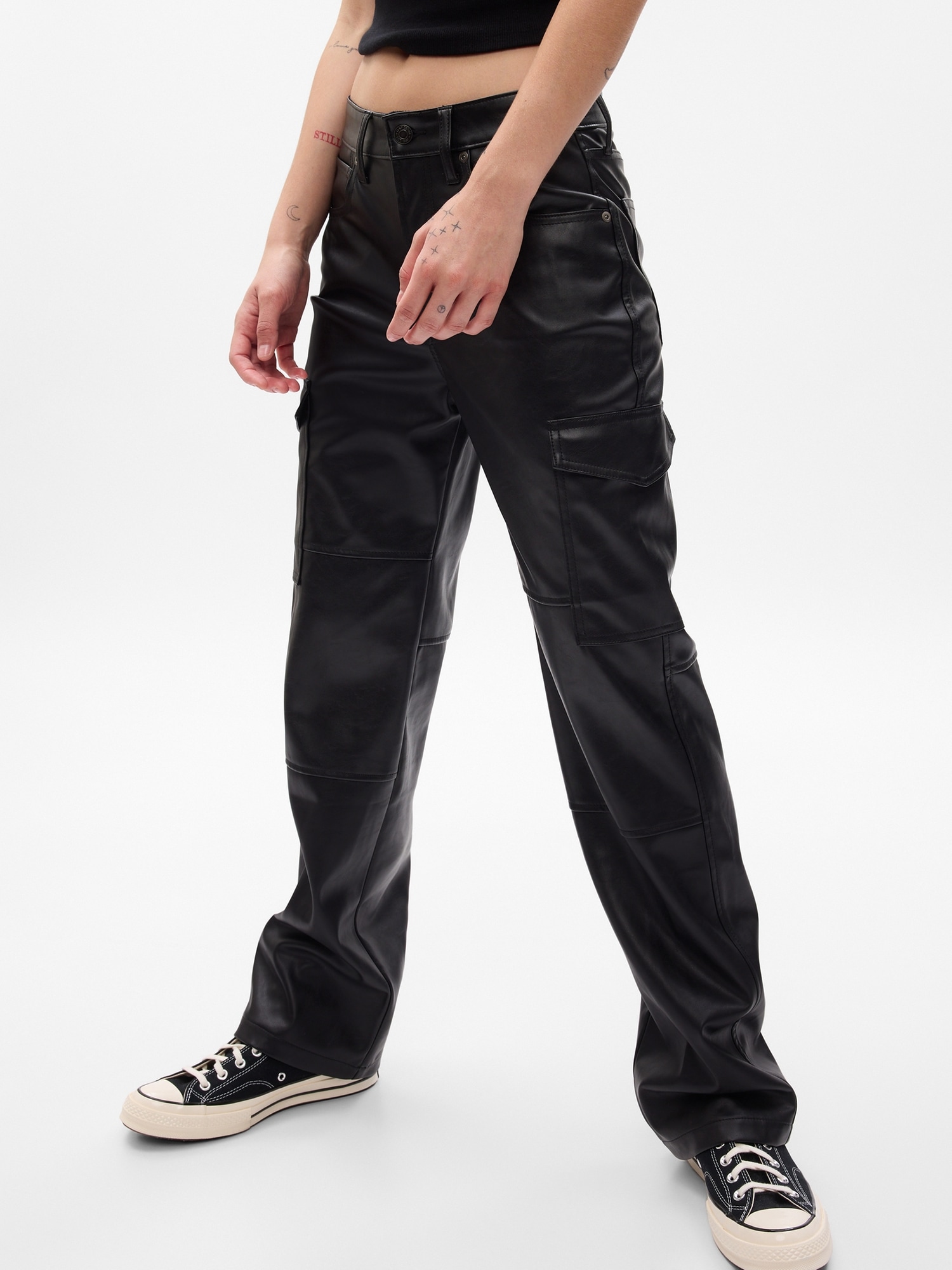 High Rise '90s Loose Vegan Leather Cargo Pants