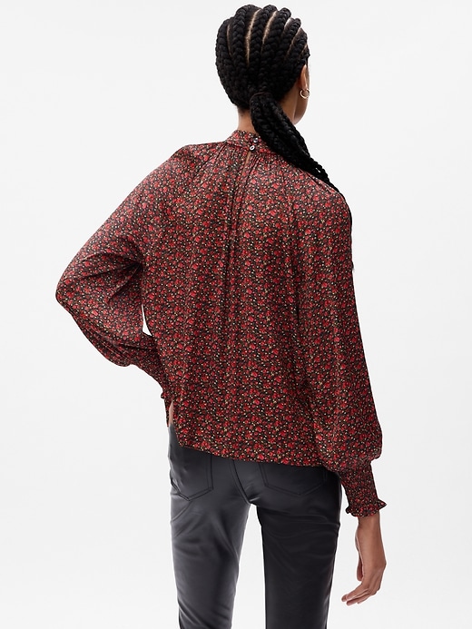 2 of 8 showing, with the color red floral print of product Satin Mockneck Shirt