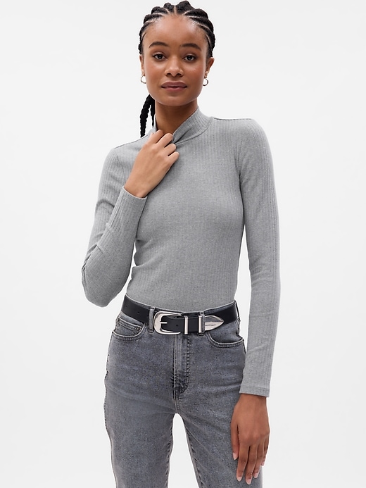 1 of 8 showing, with the color heather grey of product Modern Mockneck Cropped T-Shirt