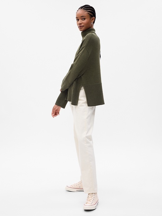 Olive Green White Turtleneck And Blazer 24/7 Split-Hem Turtleneck