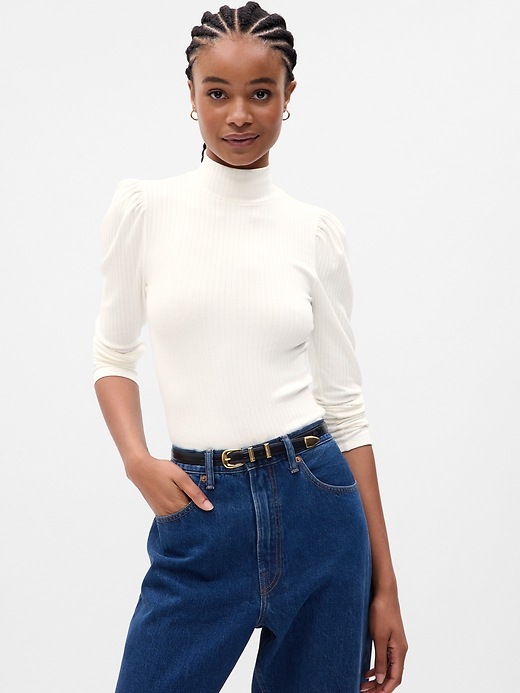 1 of 8 showing, with the color new off white of product Modern Puff Sleeve Rib T-Shirt