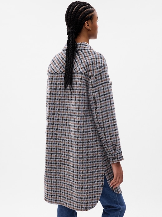 2 of 8 showing, with the color blue & brown plaid of product Long Wool Shirt Jacket