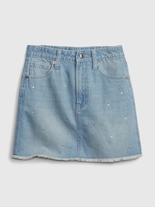 View large product image 1 of 3. Kids High Rise Rhinestone Denim Skirt