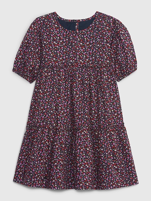 1 of 8 showing, with the color mini floral red of product Toddler Puff Sleeve Tiered Dress