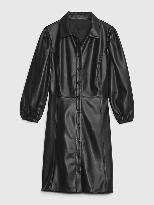 Image number 6 showing, Puff Sleeve Vegan Leather Mini Dress