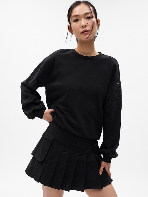 1 of 8 showing, with the color BLACK of product VintageSoft Eyelet-Sleeve Sweatshirt