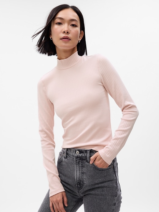 1 of 8 showing, with the color misty rose pink of product Modern Mockneck Cropped T-Shirt