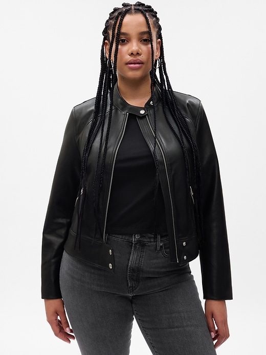 Image number 4 showing, Vegan Leather Cropped Moto Jacket