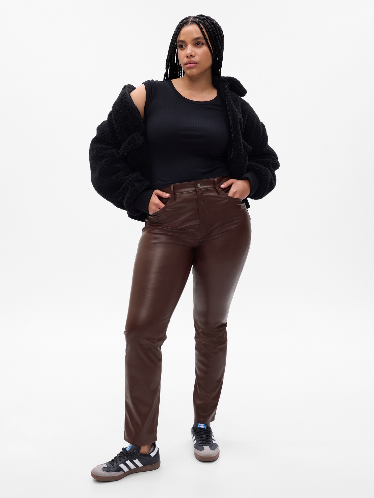 High Rise Vegan Leather Vintage Slim Pants