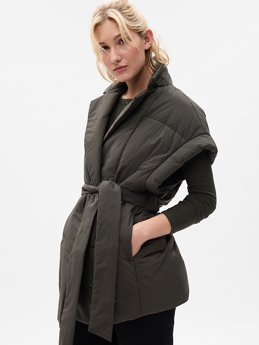 1 of 8 showing, with the color mistletoe green of product Duvet Wrap Puffer Vest
