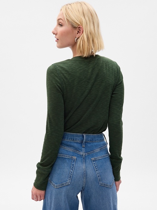 2 of 8 showing, with the color dark emerald green of product Essential Rib Henley T-Shirt