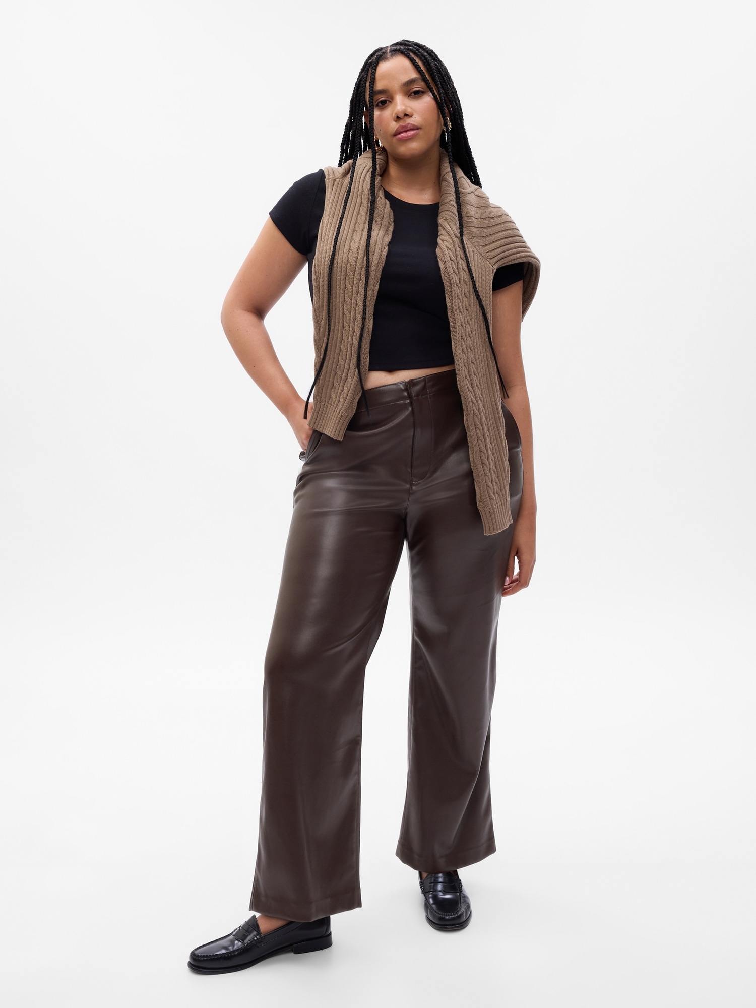 Mid Rise Vegan Leather Loose Pants | Gap