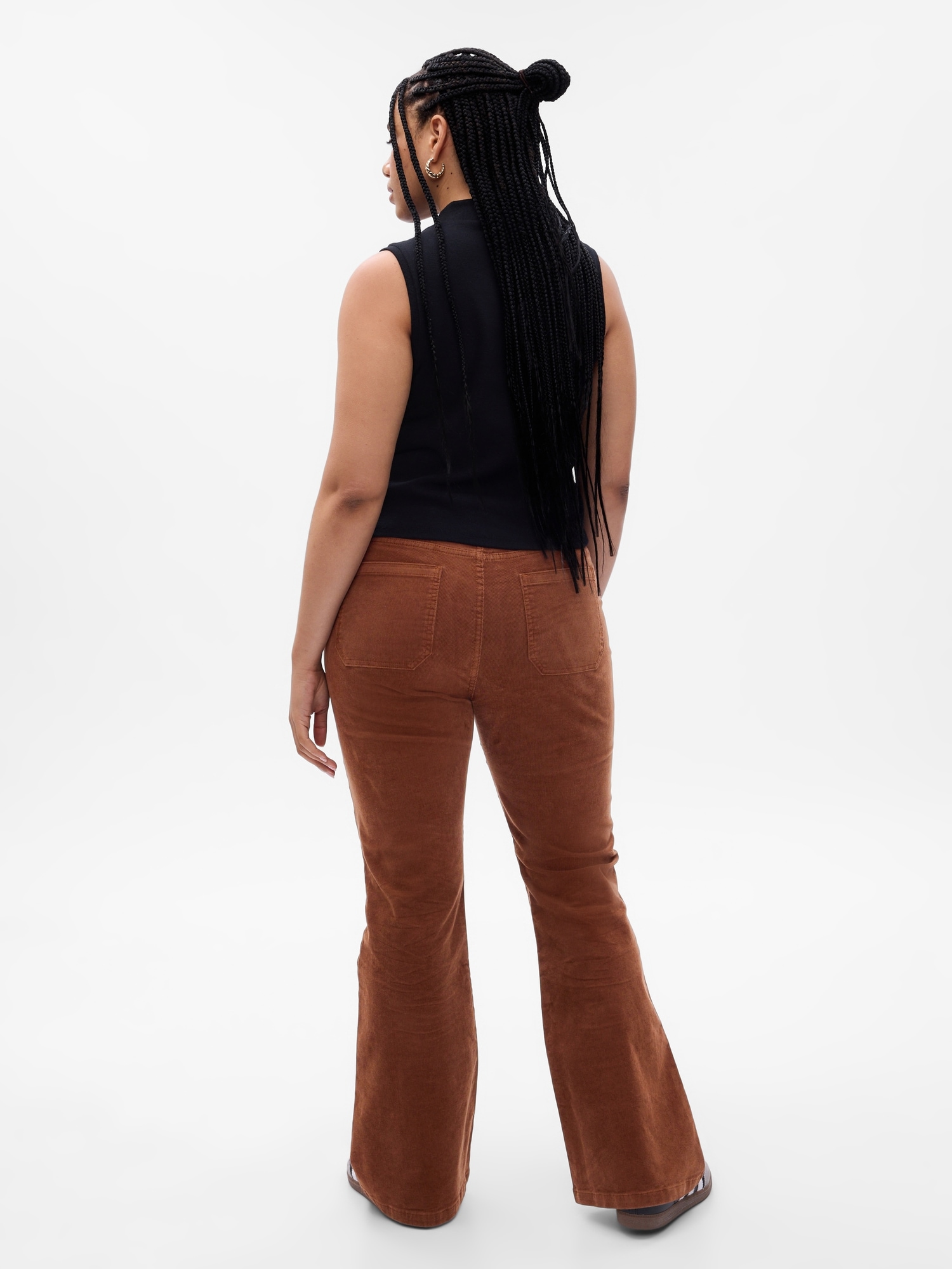 Brown Stretch Corduroy Flare Pants