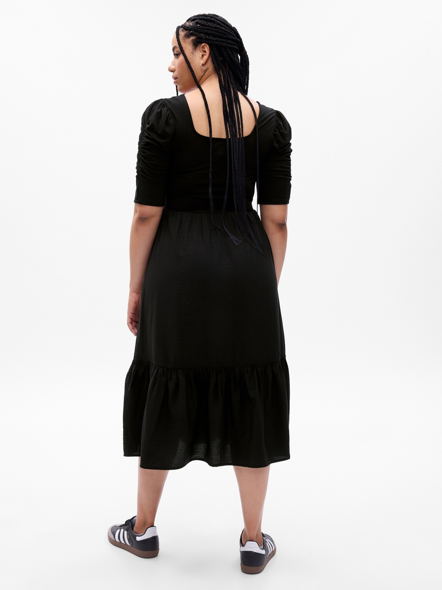 Plus Size Ruched Front Long Sleeve Dress