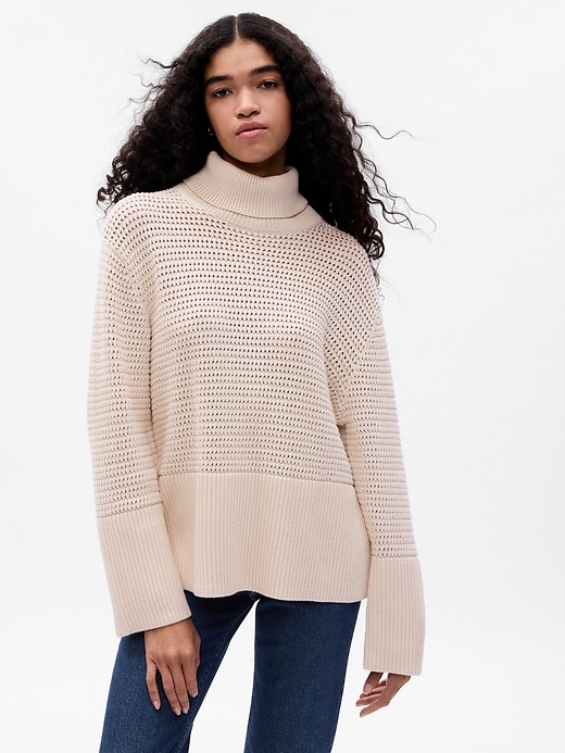 1 of 8 showing, with the color chino beige of product 24/7 Split-Hem Crochet Sweater