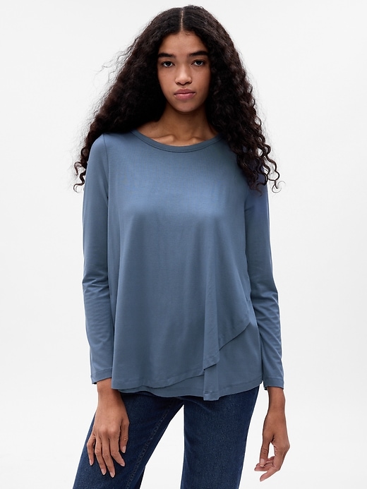 1 of 8 showing, with the color bainbridge blue of product Maternity Double-Layer Nursing T-Shirt