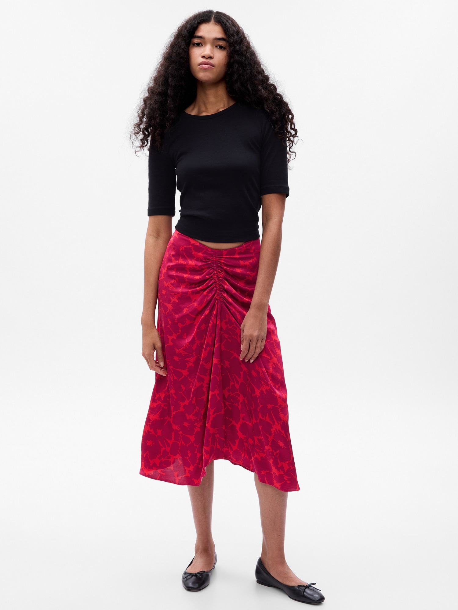 Gap Ruched Floral Midi Skirt