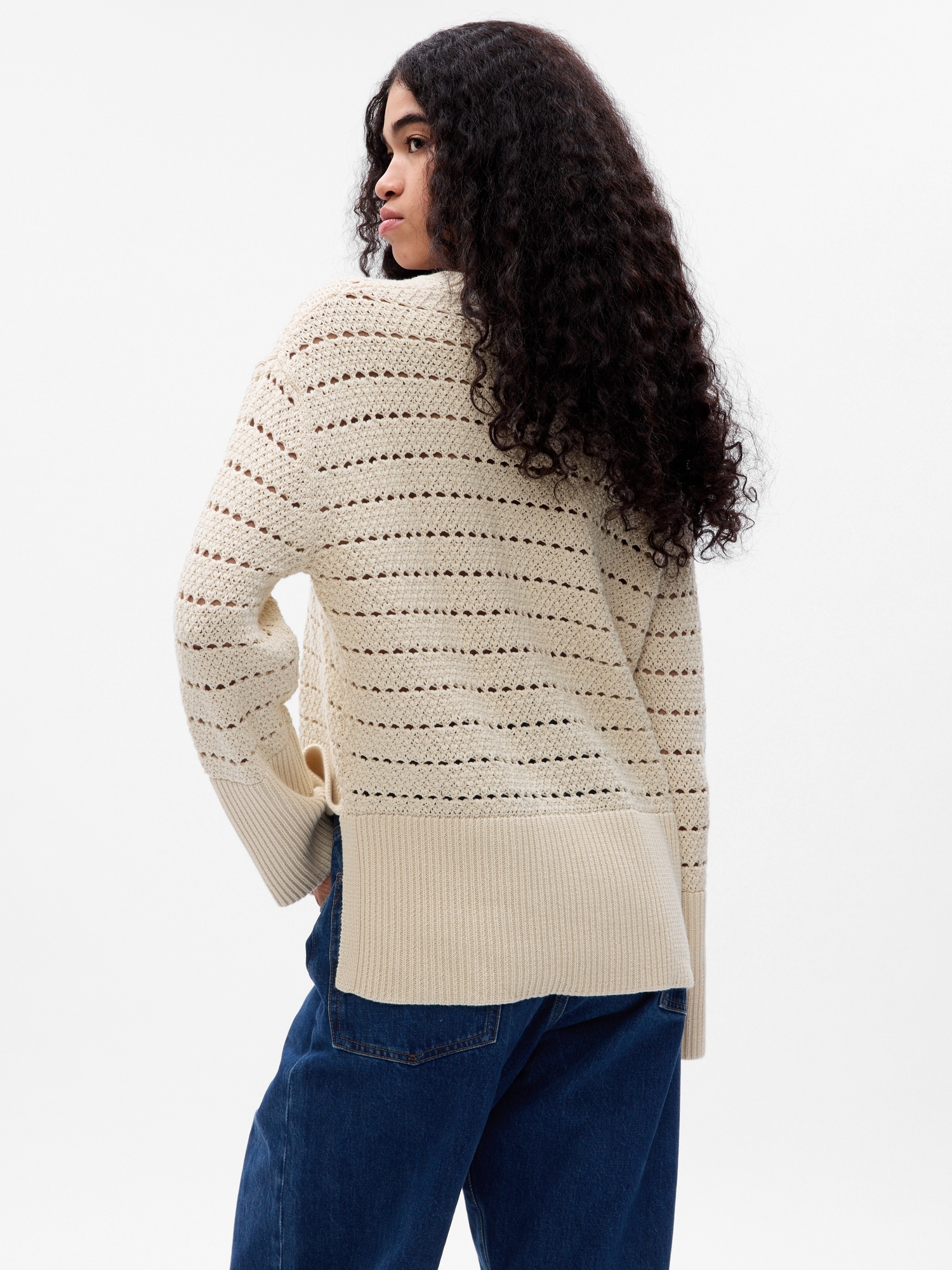 24 7 Split Hem Crochet Sweater Gap